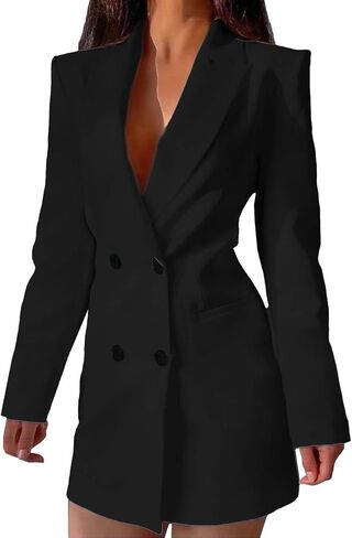 xxxiticat Women's Double Breasted Blazer Jacket Long Sleeve Cut Out Open Back Backless Formal Notch Lapel Coat Outerwear in Kuwait