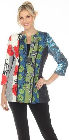 IC Collection Mixed Floral-Print Collarless Jacket in Saudi Arabia