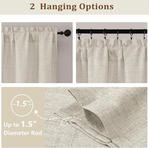 Valance for Windows - Thick Textured Fabric Light Filtering Small Window Valance Kitchen Curtain, Dual Rod Pocket Short Curtain for Cafe Basement Bathroom, Linen Color, 1 Panel, 60Wx12L Inches in Saudi Arabia