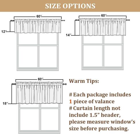 Valance for Windows - Thick Textured Fabric Light Filtering Small Window Valance Kitchen Curtain, Dual Rod Pocket Short Curtain for Cafe Basement Bathroom, Linen Color, 1 Panel, 60Wx12L Inches in Saudi Arabia
