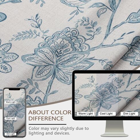 Scalloped Valance for Windows - Light Filtering Faux Linen Flower Printed Window Valance with Tassels, Farmhouse Small Curtain for Dining Room Bathroom, 1 Piece, 52Wx18L Inches, Dusty Blue in Saudi Arabia