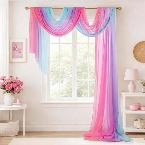 1 Pcs Ombre Chiffon Sheer Window Scarf Valance Curtain for Girl Living Room Decor 216" L Soft Window Sheer Voile Valance for Holiday Wedding Party Decor 52" w(Navy Blue)(Navy Blue) in Kuwait