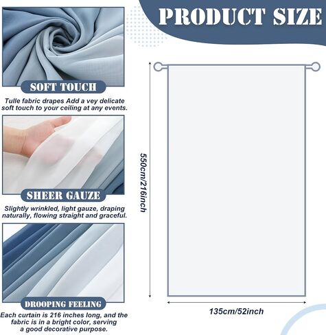 1 Pcs Ombre Chiffon Sheer Window Scarf Valance Curtain for Girl Living Room Decor 216" L Soft Window Sheer Voile Valance for Holiday Wedding Party Decor 52" w(Navy Blue)(Navy Blue) in Kuwait