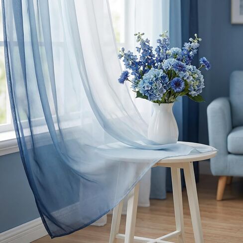 1 Pcs Ombre Chiffon Sheer Window Scarf Valance Curtain for Girl Living Room Decor 216" L Soft Window Sheer Voile Valance for Holiday Wedding Party Decor 52" w(Navy Blue)(Navy Blue) in Kuwait