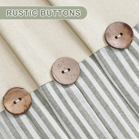 BLEUM CADE Farmhouse Valances for Windows, Cotton Linen Kitchen Curtains Valance, Boho Small Window Curtains for Kitchen, Bathroom, Cafe, Green Stripe Valance with Rustic Buttons, 52 x 18 Inch in Saudi Arabia