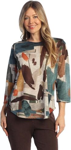 Jess & Jane Round Hem 3/4 Sleeve Slub Top - 64 in Kuwait