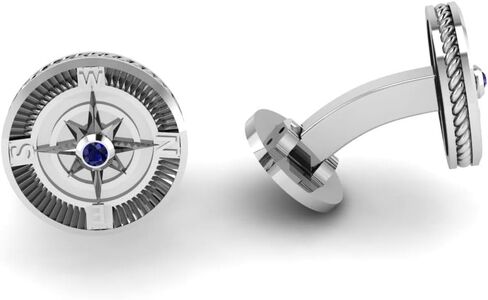 RATNAVALI ARTS 0.06 Carat Gemstone Men's Compass Design Cufflinks in 925 Sterling Silver Yellow Gold Plated Cufflinks in Kuwait