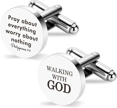 Walking With God Religious Christian Gifts for Men Faith Based Stainless Steel Cuff Links Cufflinks Best Pastor Gift Spiritual Gifts Christmas Birthday Presents Valentines Day Gift for Friend Coworker in Kuwait