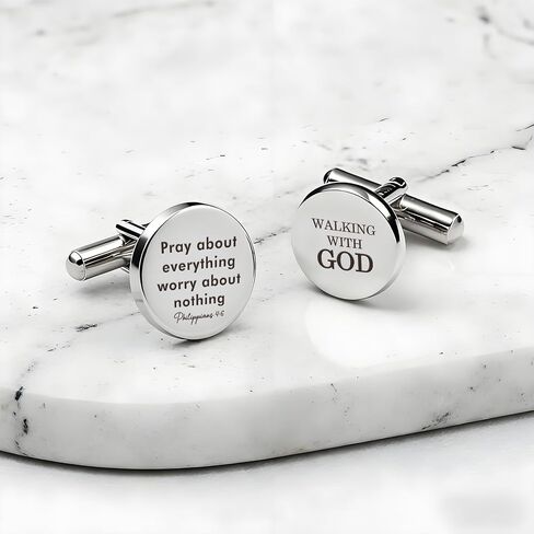 Walking With God Religious Christian Gifts for Men Faith Based Stainless Steel Cuff Links Cufflinks Best Pastor Gift Spiritual Gifts Christmas Birthday Presents Valentines Day Gift for Friend Coworker in Kuwait