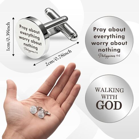 Walking With God Religious Christian Gifts for Men Faith Based Stainless Steel Cuff Links Cufflinks Best Pastor Gift Spiritual Gifts Christmas Birthday Presents Valentines Day Gift for Friend Coworker in Kuwait