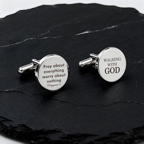 Walking With God Religious Christian Gifts for Men Faith Based Stainless Steel Cuff Links Cufflinks Best Pastor Gift Spiritual Gifts Christmas Birthday Presents Valentines Day Gift for Friend Coworker in Kuwait