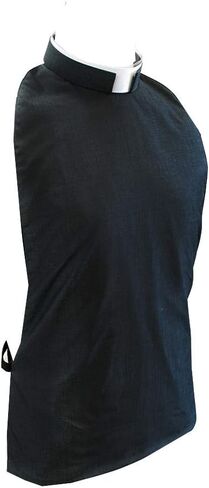 Casula Clergy Shirt Front Vest | Roman Rabat | Adjustable Elastic Band | 100% Cotton and Lined (Black, 44 cm / 17.5 in) in Saudi Arabia
