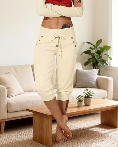 Patterned Capri Pants, Casual Drawstring Cropped Trousers, Breathable Workout Joggers for Active & Loungewear in Kuwait