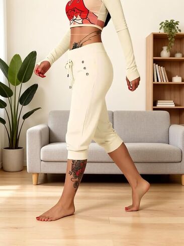 Patterned Capri Pants, Casual Drawstring Cropped Trousers, Breathable Workout Joggers for Active & Loungewear in Kuwait