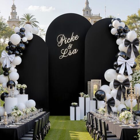 Black Arch Backdrop Cover Set of 3, 7.2ft 6.6ft 6ft Stretchy Spandex Fitted Wedding Arch Cover for Round Top Chiara Backdrop Stand Covers for Wedding Birthday Party Decoration in Kuwait