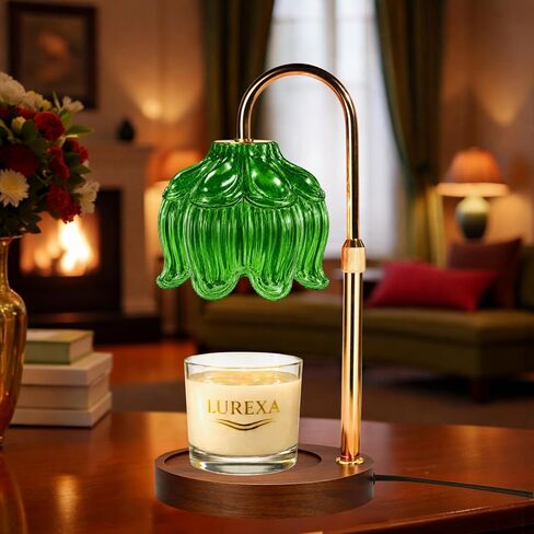 Candle Warmer Lamp with Timer, Dimmable Wax Melt Lamp for Large & Standard Jar Candles, Includes 2 GU10 Bulbs, Elegant Vintage Home Decor Gift for Women & Mom (A1-Green Red Lotus) in Kuwait