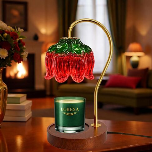 Candle Warmer Lamp with Timer, Dimmable Wax Melt Lamp for Large & Standard Jar Candles, Includes 2 GU10 Bulbs, Elegant Vintage Home Decor Gift for Women & Mom (A1-Green Red Lotus) in Kuwait