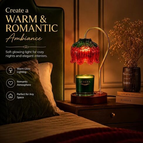 Candle Warmer Lamp with Timer, Dimmable Wax Melt Lamp for Large & Standard Jar Candles, Includes 2 GU10 Bulbs, Elegant Vintage Home Decor Gift for Women & Mom (A1-Green Red Lotus) in Kuwait
