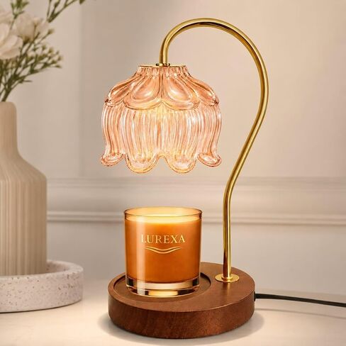 Candle Warmer Lamp with Timer, Dimmable Wax Melt Lamp for Large & Standard Jar Candles, Includes 2 GU10 Bulbs, Elegant Vintage Home Decor Gift for Women & Mom (A1-Green Red Lotus) in Kuwait