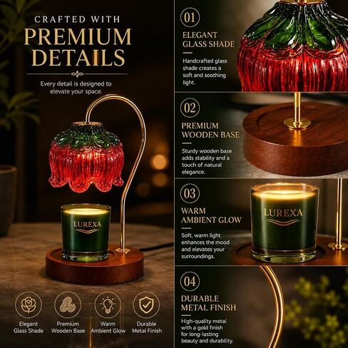 Candle Warmer Lamp with Timer, Dimmable Wax Melt Lamp for Large & Standard Jar Candles, Includes 2 GU10 Bulbs, Elegant Vintage Home Decor Gift for Women & Mom (A1-Green Red Lotus) in Kuwait