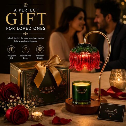 Candle Warmer Lamp with Timer, Dimmable Wax Melt Lamp for Large & Standard Jar Candles, Includes 2 GU10 Bulbs, Elegant Vintage Home Decor Gift for Women & Mom (A1-Green Red Lotus) in Kuwait