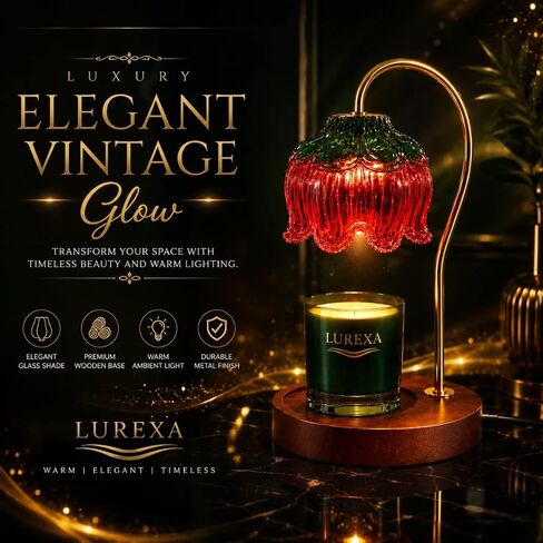 Candle Warmer Lamp with Timer, Dimmable Wax Melt Lamp for Large & Standard Jar Candles, Includes 2 GU10 Bulbs, Elegant Vintage Home Decor Gift for Women & Mom (A1-Green Red Lotus) in Kuwait
