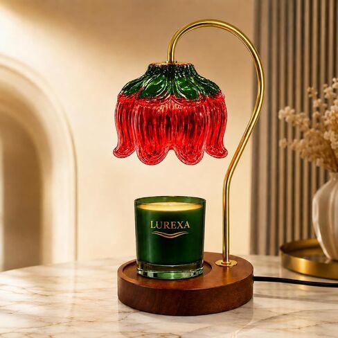 Candle Warmer Lamp with Timer, Dimmable Wax Melt Lamp for Large & Standard Jar Candles, Includes 2 GU10 Bulbs, Elegant Vintage Home Decor Gift for Women & Mom (A1-Green Red Lotus) in Kuwait