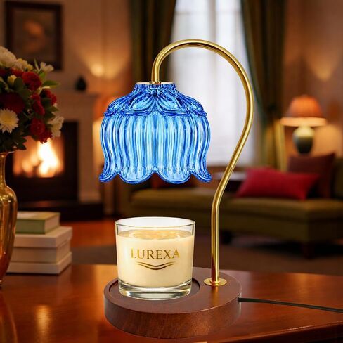 Candle Warmer Lamp with Timer, Dimmable Wax Melt Lamp for Large & Standard Jar Candles, Includes 2 GU10 Bulbs, Elegant Vintage Home Decor Gift for Women & Mom (A1-Green Red Lotus) in Kuwait