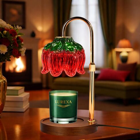 Candle Warmer Lamp with Timer, Dimmable Wax Melt Lamp for Large & Standard Jar Candles, Includes 2 GU10 Bulbs, Elegant Vintage Home Decor Gift for Women & Mom (A1-Green Red Lotus) in Kuwait
