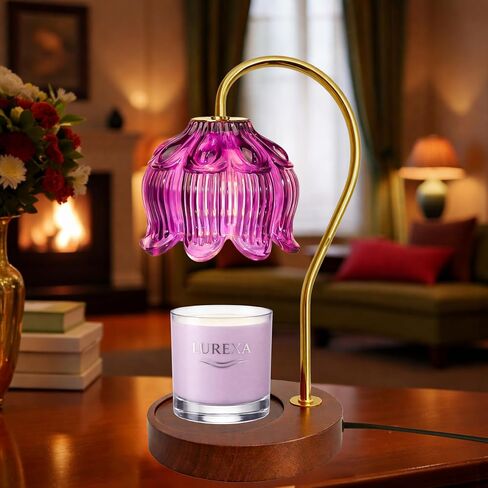 Candle Warmer Lamp with Timer, Dimmable Wax Melt Lamp for Large & Standard Jar Candles, Includes 2 GU10 Bulbs, Elegant Vintage Home Decor Gift for Women & Mom (A1-Green Red Lotus) in Kuwait