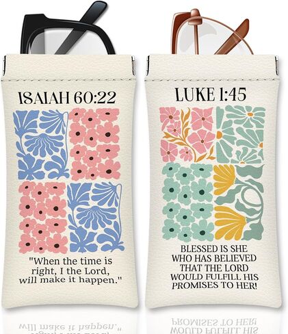 Eyeglasses Sunglasses Case PU Soft Squeeze Top Glasses Pouch for Women Men,Bible Floral Print Portable Anti Scratch in Saudi Arabia