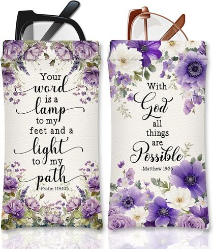 Eyeglasses Sunglasses Case PU Soft Squeeze Top Glasses Pouch for Women Men,Bible Floral Print Portable Anti Scratch in Saudi Arabia
