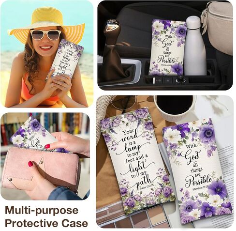 Eyeglasses Sunglasses Case PU Soft Squeeze Top Glasses Pouch for Women Men,Bible Floral Print Portable Anti Scratch in Saudi Arabia