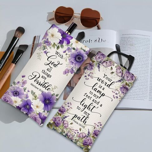 Eyeglasses Sunglasses Case PU Soft Squeeze Top Glasses Pouch for Women Men,Bible Floral Print Portable Anti Scratch in Saudi Arabia