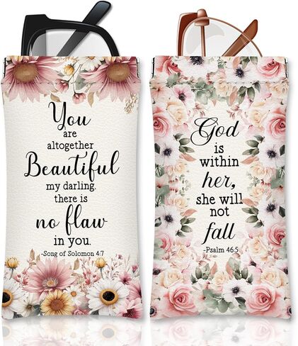 Eyeglasses Sunglasses Case PU Soft Squeeze Top Glasses Pouch for Women Men,Bible Floral Print Portable Anti Scratch in Saudi Arabia