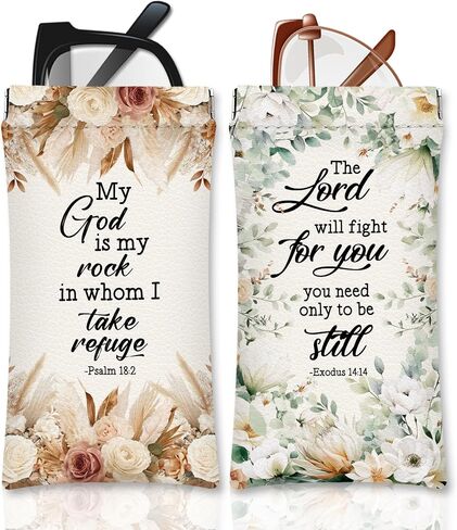 Eyeglasses Sunglasses Case PU Soft Squeeze Top Glasses Pouch for Women Men,Bible Floral Print Portable Anti Scratch in Saudi Arabia