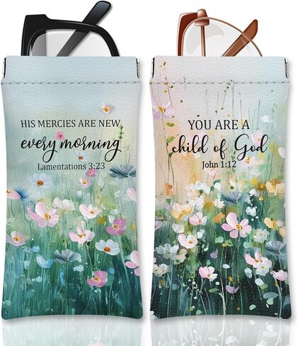 Eyeglasses Sunglasses Case PU Soft Squeeze Top Glasses Pouch for Women Men,Bible Floral Print Portable Anti Scratch in Saudi Arabia