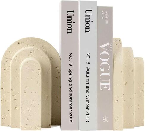 Heavy Duty Bookends for Heavy Books, 6 LB Resin Decorative Book ends for Shelves, Modern Layered Arch Book Ends with Faux Stone Look, Book Stopper Set of 2 for Shelves, Bookends for Shelf Organization in Kuwait