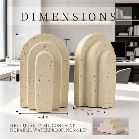 Heavy Duty Bookends for Heavy Books, 6 LB Resin Decorative Book ends for Shelves, Modern Layered Arch Book Ends with Faux Stone Look, Book Stopper Set of 2 for Shelves, Bookends for Shelf Organization in Kuwait