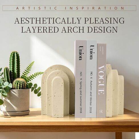 Heavy Duty Bookends for Heavy Books, 6 LB Resin Decorative Book ends for Shelves, Modern Layered Arch Book Ends with Faux Stone Look, Book Stopper Set of 2 for Shelves, Bookends for Shelf Organization in Kuwait