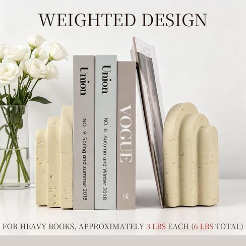 Heavy Duty Bookends for Heavy Books, 6 LB Resin Decorative Book ends for Shelves, Modern Layered Arch Book Ends with Faux Stone Look, Book Stopper Set of 2 for Shelves, Bookends for Shelf Organization in Kuwait