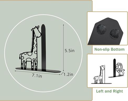 Lion Giraffe Safari Metal Bookends Animal Bookends for Kids Cute Decor for Childrens Bedroom Home Nursery in Saudi Arabia