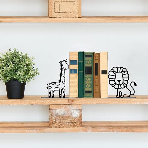 Lion Giraffe Safari Metal Bookends Animal Bookends for Kids Cute Decor for Childrens Bedroom Home Nursery in Saudi Arabia