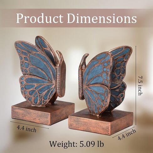 Blue Butterfly Bookends - Creative Book Stopper, Vintage Heavy Duty Book Ends, Decorative Bookends for Heavy Books in Kuwait