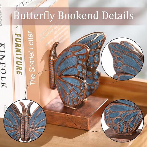 Blue Butterfly Bookends - Creative Book Stopper, Vintage Heavy Duty Book Ends, Decorative Bookends for Heavy Books in Kuwait