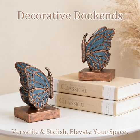 Blue Butterfly Bookends - Creative Book Stopper, Vintage Heavy Duty Book Ends, Decorative Bookends for Heavy Books in Kuwait