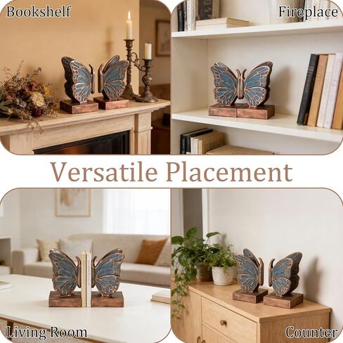 Blue Butterfly Bookends - Creative Book Stopper, Vintage Heavy Duty Book Ends, Decorative Bookends for Heavy Books in Kuwait