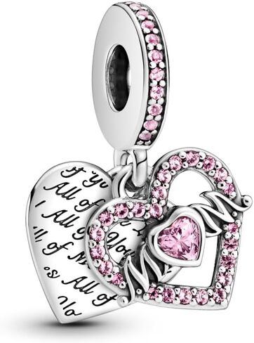 Pandora Heart & Mom Dangle Charm - Compatible Moments Bracelets - Jewelry for Women - Gift for Women - Made with Sterling Silver & Cubic Zirconia, No Gift Box in Kuwait