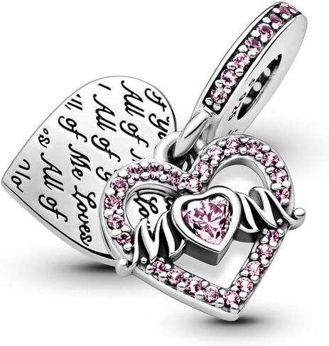 Pandora Heart & Mom Dangle Charm - Compatible Moments Bracelets - Jewelry for Women - Gift for Women - Made with Sterling Silver & Cubic Zirconia, No Gift Box in Kuwait