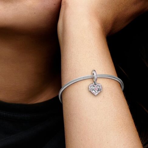Pandora Heart & Mom Dangle Charm - Compatible Moments Bracelets - Jewelry for Women - Gift for Women - Made with Sterling Silver & Cubic Zirconia, No Gift Box in Kuwait